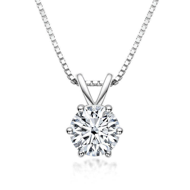 Moissanite Classic Round Cut Pendant Necklace-Sterling Silver-lornajewelry