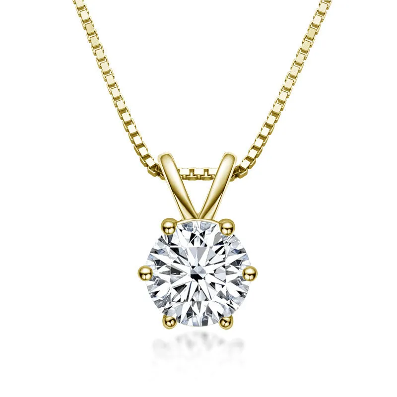 Moissanite Classic Round Cut Pendant Necklace-Sterling Silver-lornajewelry
