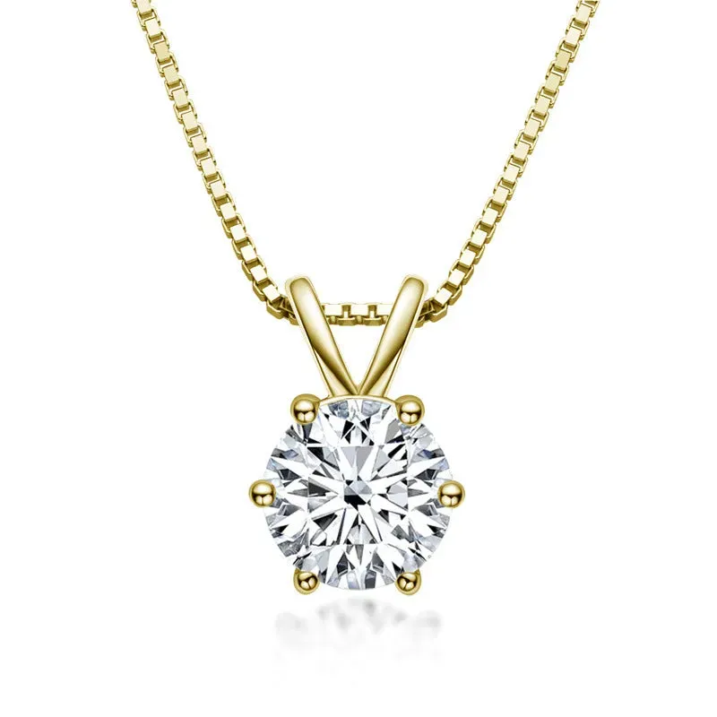 Moissanite Classic Round Cut Pendant Necklace-Sterling Silver-lornajewelry