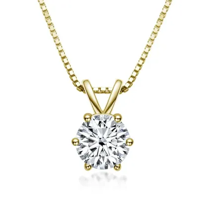 Moissanite Classic Round Cut Pendant Necklace-Sterling Silver-lornajewelry