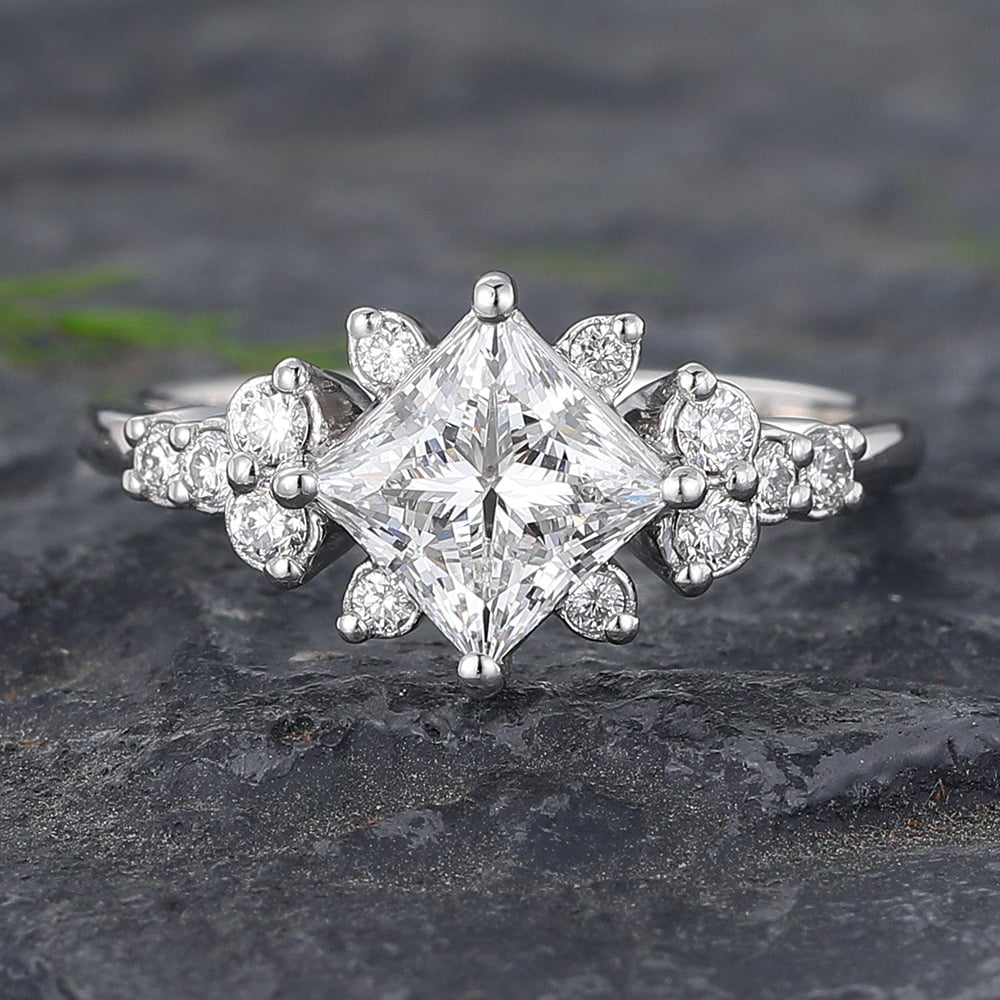 2CT Princess Cut Retro Design Engagement Ring in Sterling Silver