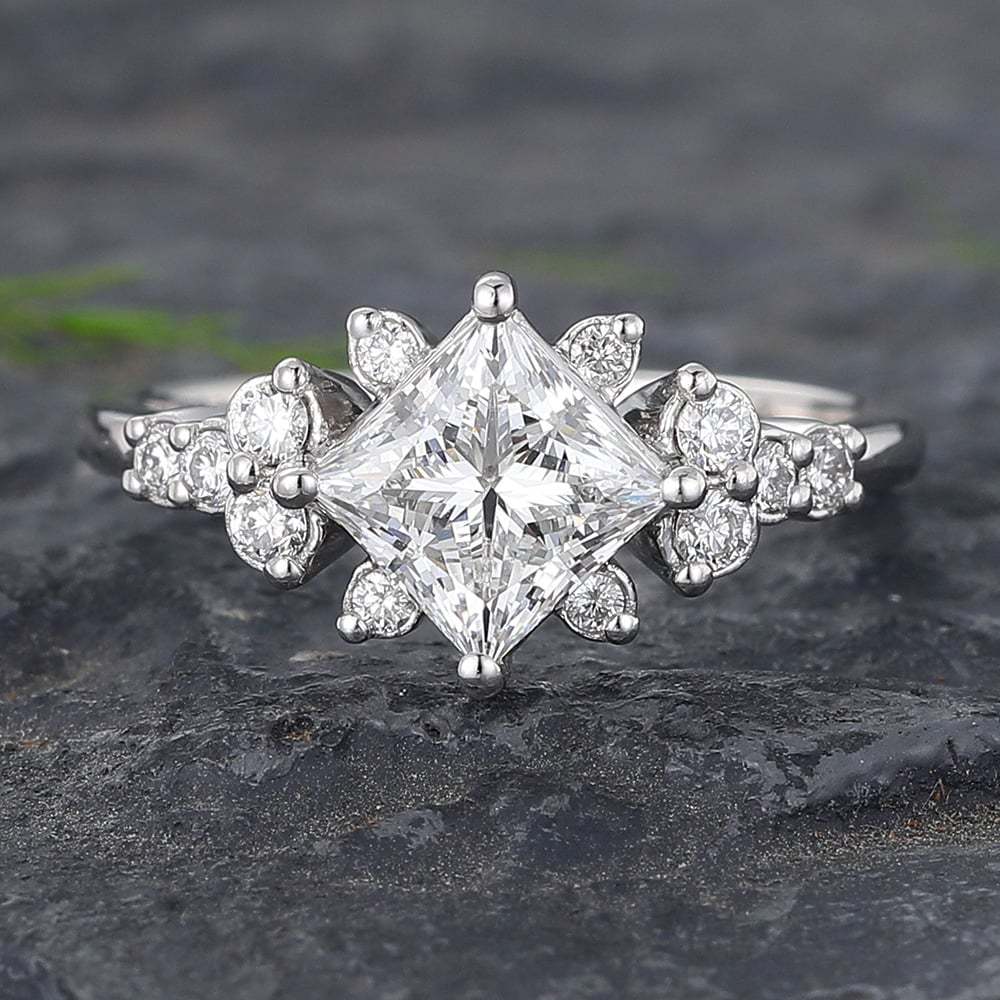 2CT Princess Cut Retro Design Engagement Ring in Sterling Silver