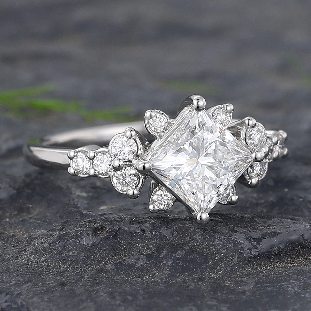 2CT Princess Cut Retro Design Engagement Ring in Sterling Silver