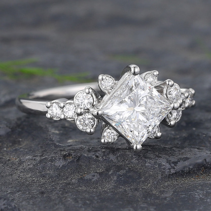 2CT Princess Cut Retro Design Engagement Ring in Sterling Silver