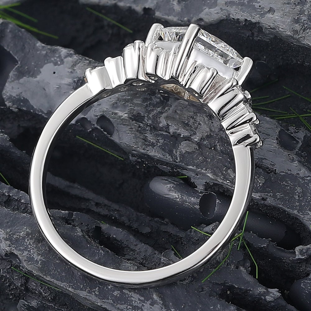 2CT Princess Cut Retro Design Engagement Ring in Sterling Silver