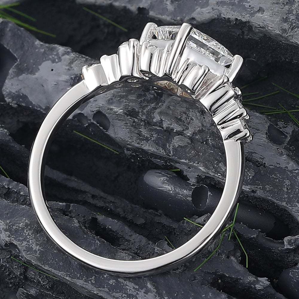 2CT Princess Cut Retro Design Engagement Ring in Sterling Silver