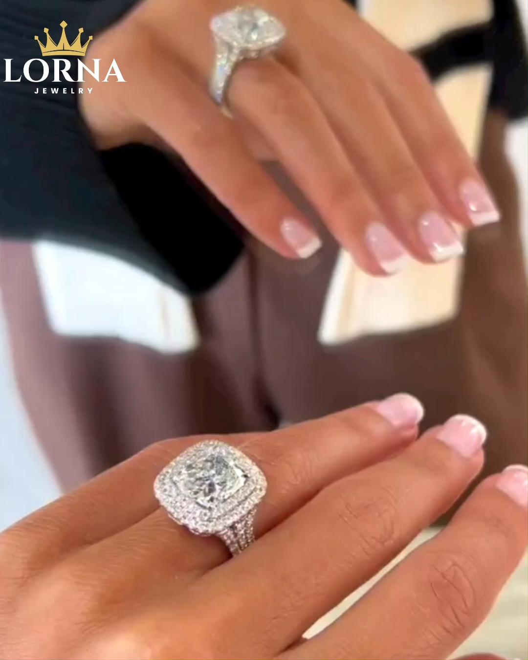 6Ct Honorable Double Halo Three Shank Cushion Cut Engagement Ring