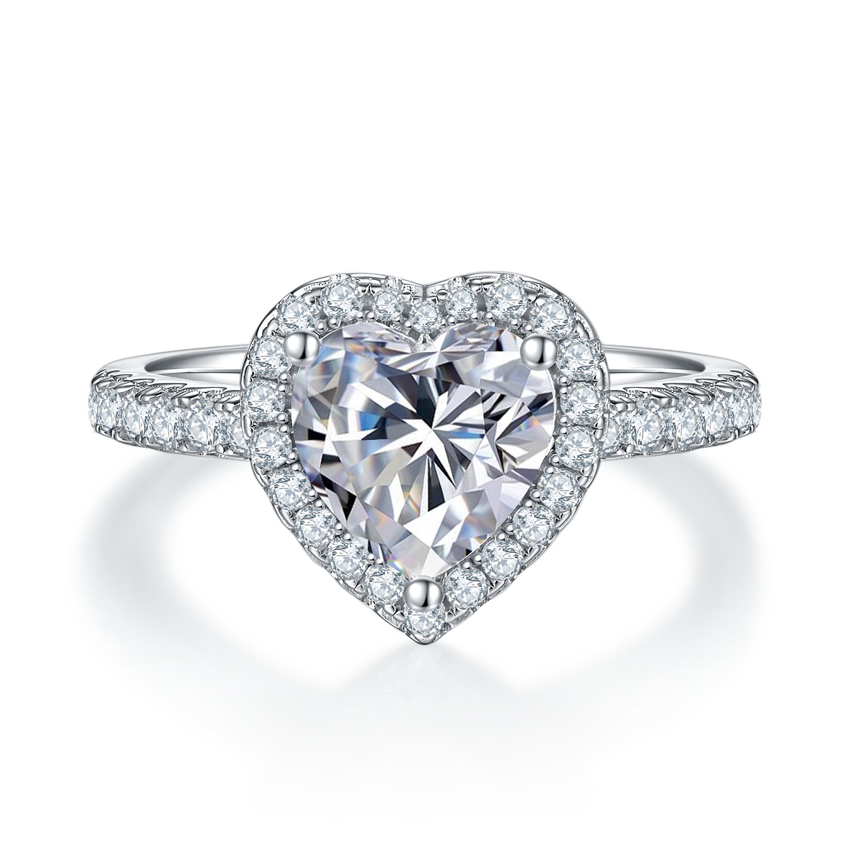 2Ct Moissanite Heart Cut Halo Engagement Ring in Sterling Silver-Sterling Silver-lornajewelry