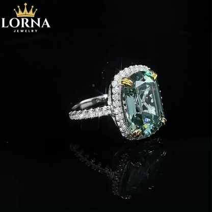 7Ct Emerald Cut Green Tourmaline Halo Design Ring