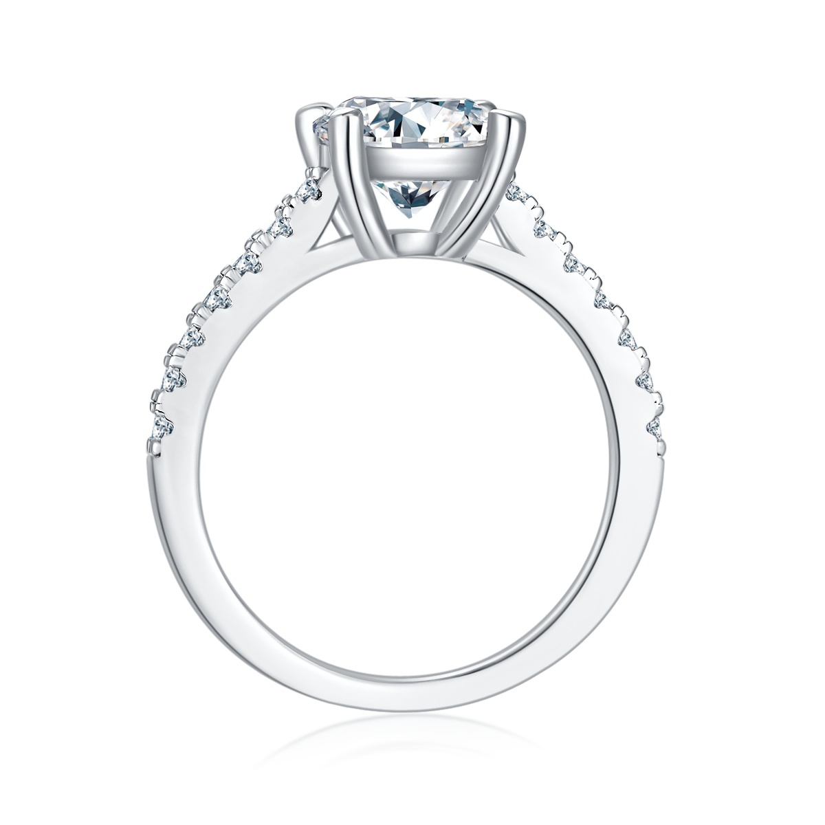2Ct Moissanite Delicate Pave Engagement Ring in Sterling Silver-Sterling Silver-lornajewelry