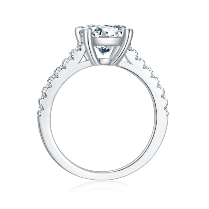 2Ct Moissanite Delicate Pave Engagement Ring in Sterling Silver-Sterling Silver-lornajewelry