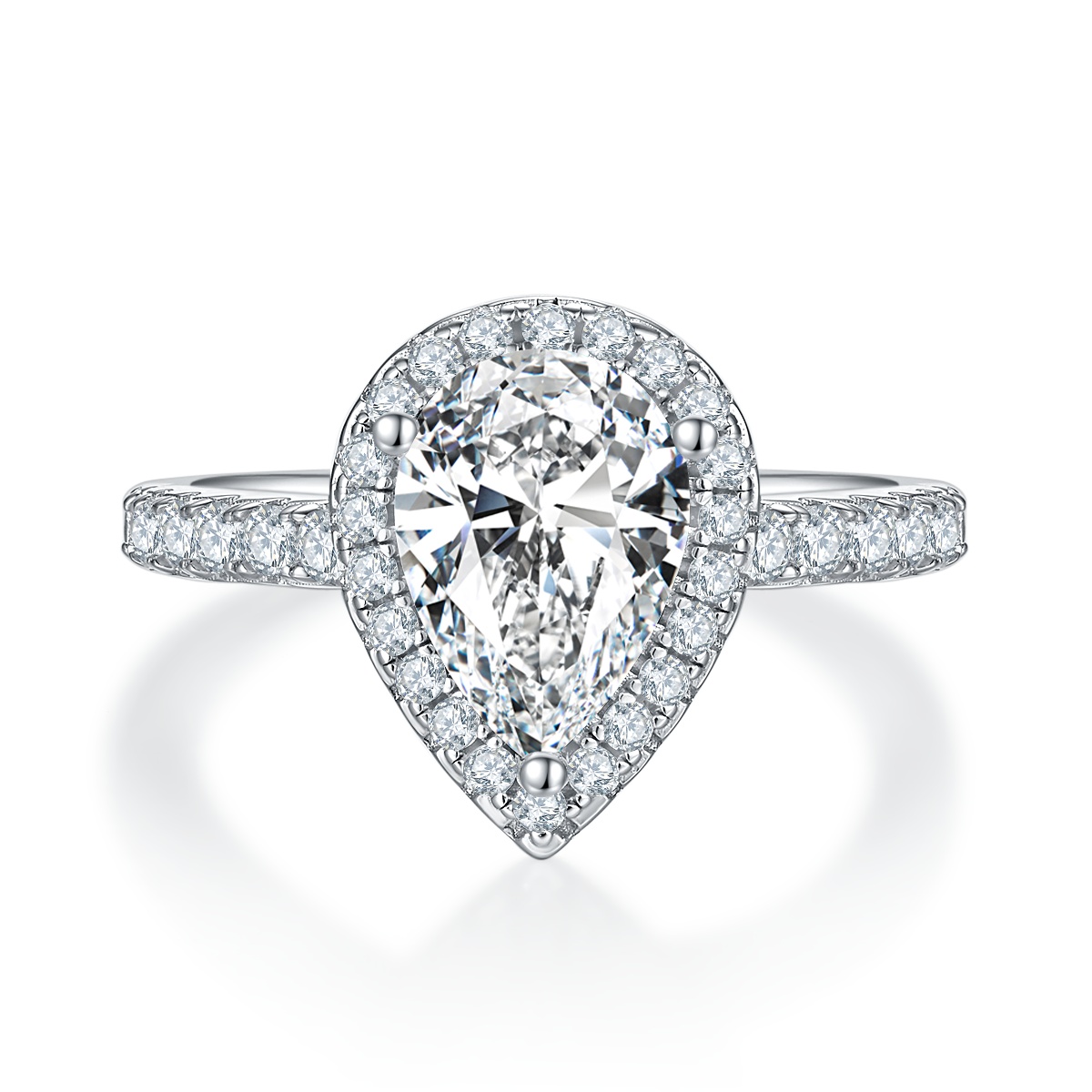 2Ct Moissanite Pear Cut Halo Chic Design Engagement Ring in Sterling Silver-Sterling Silver-lornajewelry