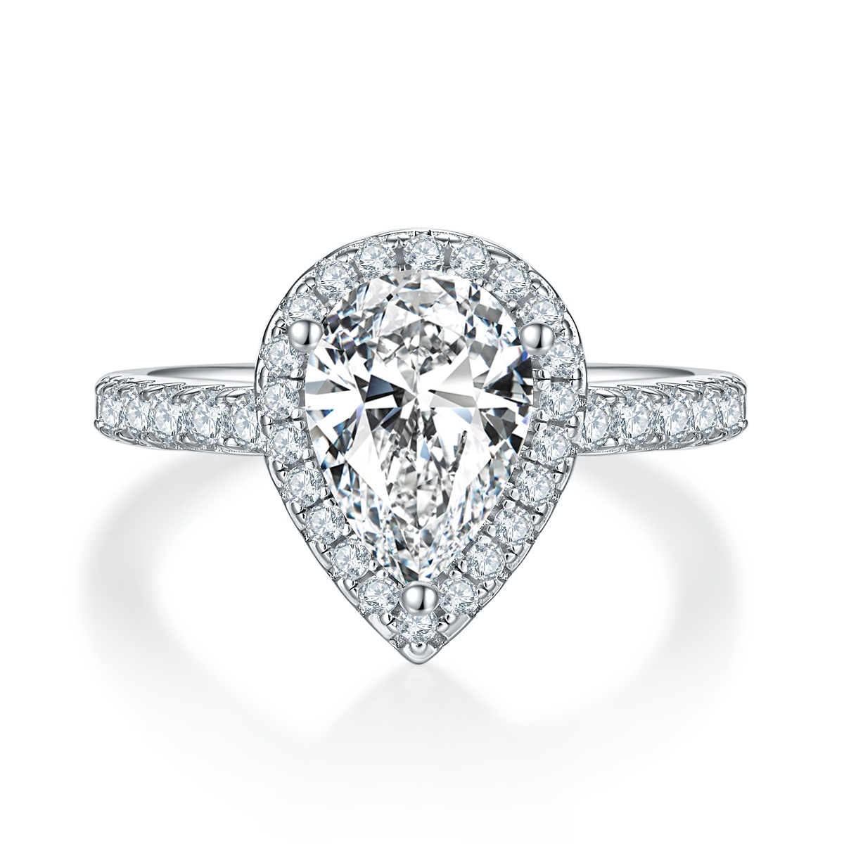 2Ct Moissanite Pear Cut Halo Chic Design Engagement Ring in Sterling Silver