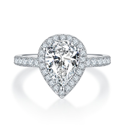 2Ct Moissanite Pear Cut Halo Chic Design Engagement Ring in Sterling Silver-Sterling Silver-lornajewelry