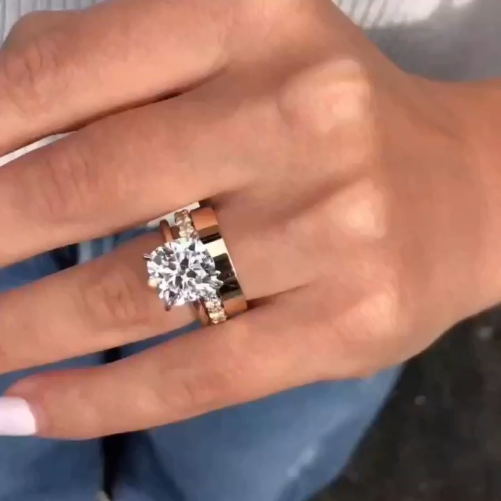 3Ct Cushion Cut-3PC Golden Tone Band Bridal Set