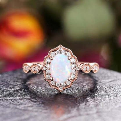 1.8Ct Vintage Rose Gold Oval Cut Opal Engagement Ring In Sterling Silver-Sterling Silver-lornajewelry