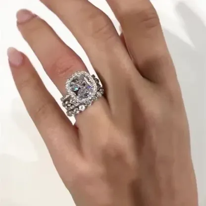 5Ct Vintage Handmade Cushion Cut Halo 3 Pcs Sterling Silver Bridal Set