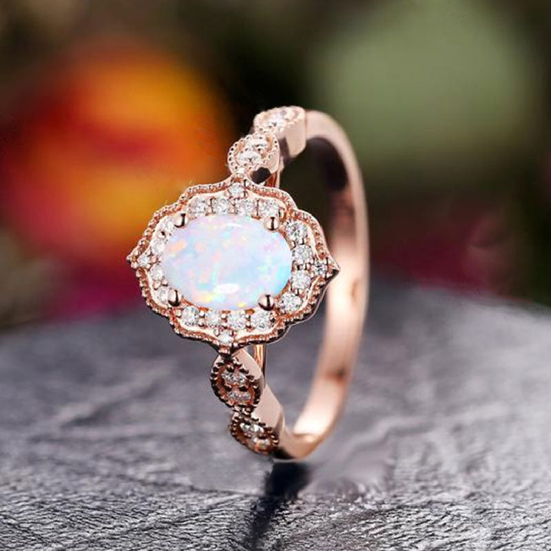1.8Ct Vintage Rose Gold Oval Cut Opal Engagement Ring In Sterling Silver-Sterling Silver-lornajewelry