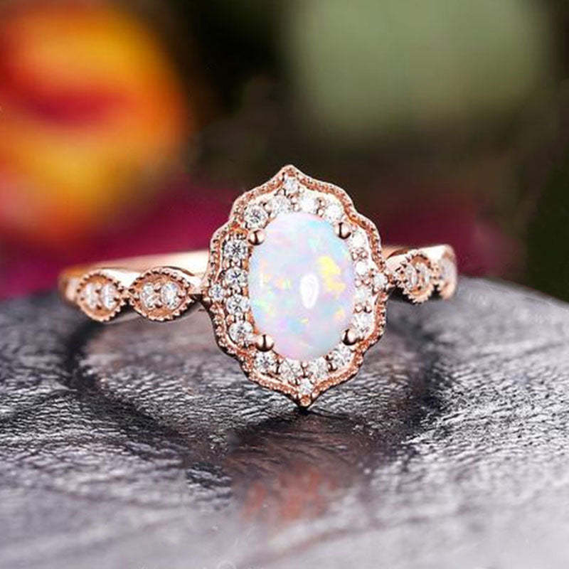 1.8Ct Vintage Rose Gold Oval Cut Opal Engagement Ring In Sterling Silver-Sterling Silver-lornajewelry