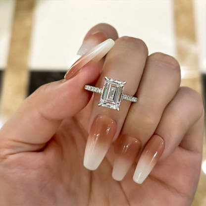 3Ct Classic Emerald Cut Women's Engagement Ring-Sterling Silver-lornajewelry