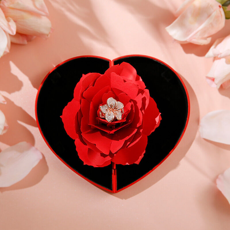 Lornajewelry Heart Shape Rose Flower Ring Box