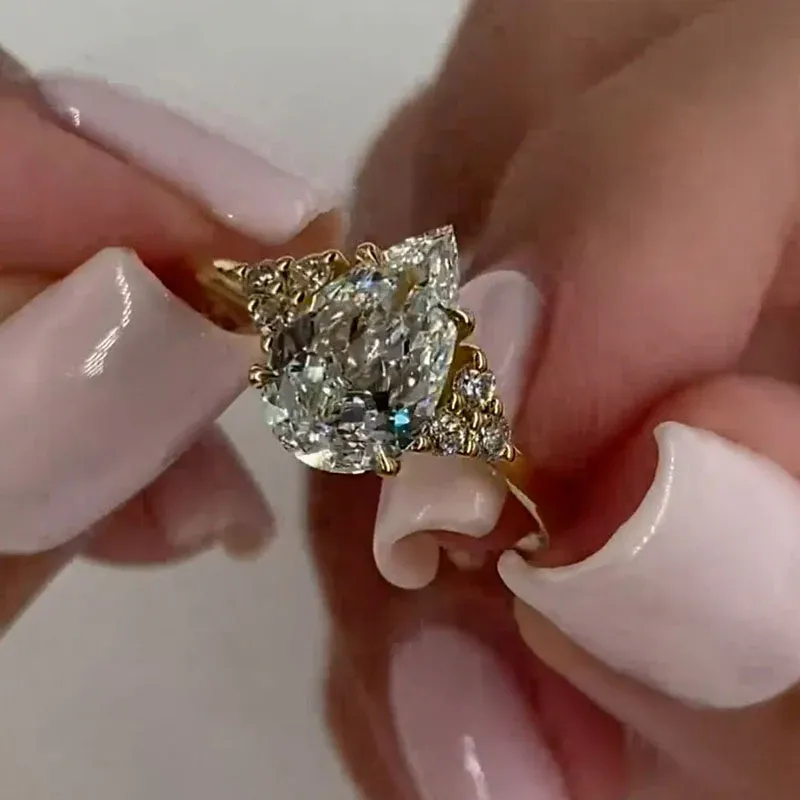 3.5Ct Pear Cut s Engagement Ring In Sterling Silver-Sterling Silver-lornajewelry