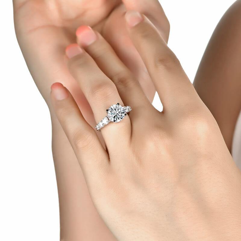 3Ct Moissanite Seven Stone Round Cut Sterling Silver Engagement Ring-Sterling Silver-lornajewelry