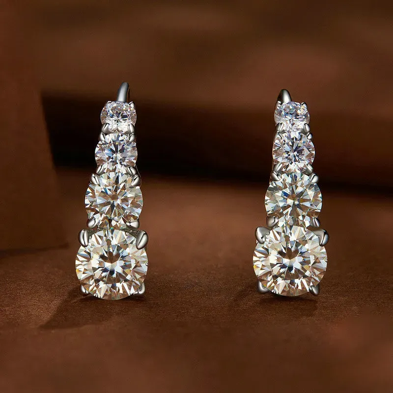 Moissanite Leverback Earrings with Four Stones