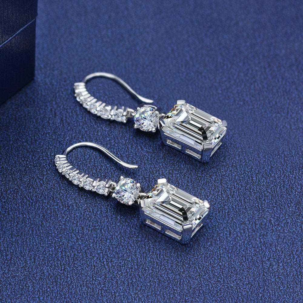 Emerald Cut  Drop Earrings In Sterling Silver-Sterling Silver-lornajewelry