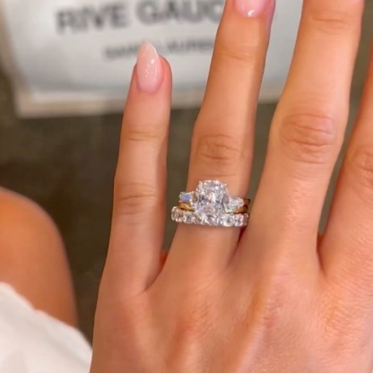 Luxury Cushion Cut Three Stone 3PC Wedding Set In Sterling Silver-Sterling Silver-lornajewelry