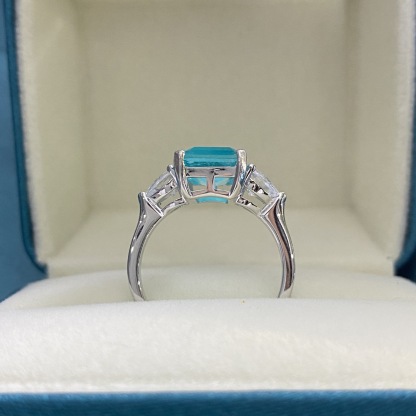 5.5Ct Blue Paraiba Tourmaline Emerald Cut Three-Stone Ring-Sterling Silver-lornajewelry