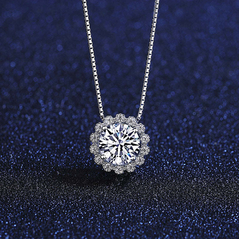 Round Cut Moissanite Snowflake Pendant Female Necklace In Sterling Silver-Sterling Silver-lornajewelry