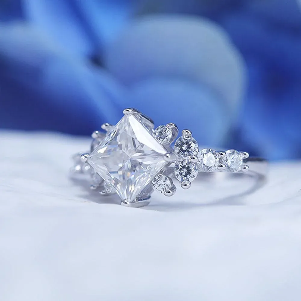 2CT Princess Cut Retro Design Engagement Ring in Sterling Silver