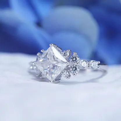 2CT Princess Cut Retro Design Engagement Ring in Sterling Silver