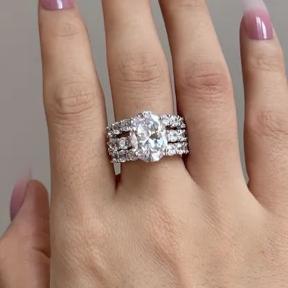 9CT Oval Cut 3-Piece Wedding Ring Set in Sterling Silver-Sterling Silver-lornajewelry