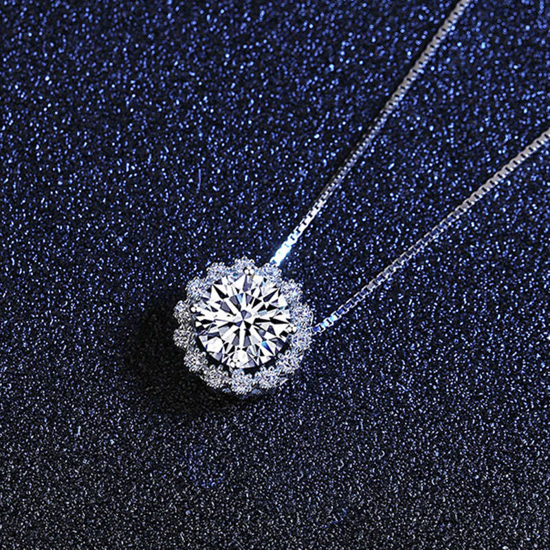Round Cut Moissanite Snowflake Pendant Female Necklace In Sterling Silver-Sterling Silver-lornajewelry