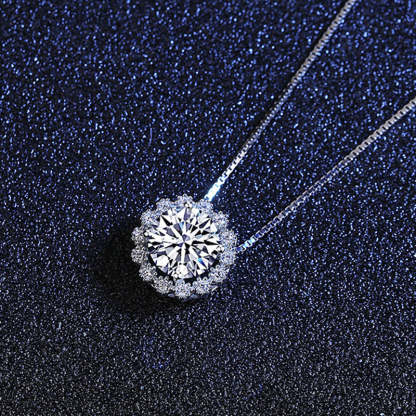 Round Cut Moissanite Snowflake Pendant Female Necklace In Sterling Silver-Sterling Silver-lornajewelry