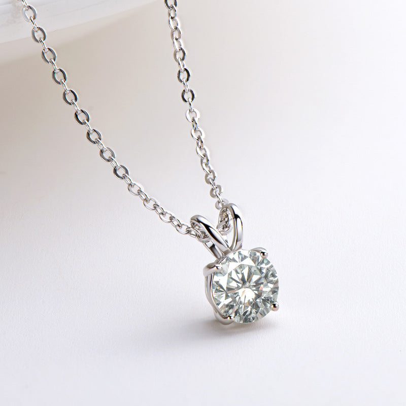Moissanite  Lovely 4 Prong Round Cut Pendant Necklace-Sterling Silver-lornajewelry