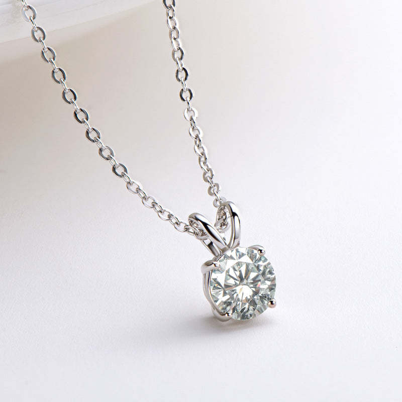 Moissanite  Lovely 4 Prong Round Cut Pendant Necklace-Sterling Silver-lornajewelry