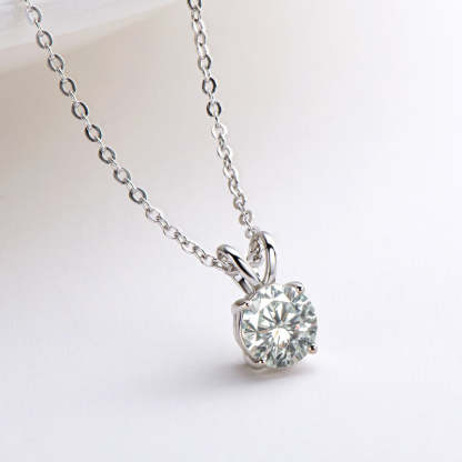 Moissanite  Lovely 4 Prong Round Cut Pendant Necklace-Sterling Silver-lornajewelry