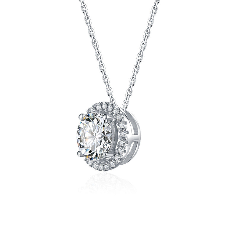 Moissanite  Luxurious Halo 1.0 Carat Round Cut Pendant Necklace-Sterling Silver-lornajewelry