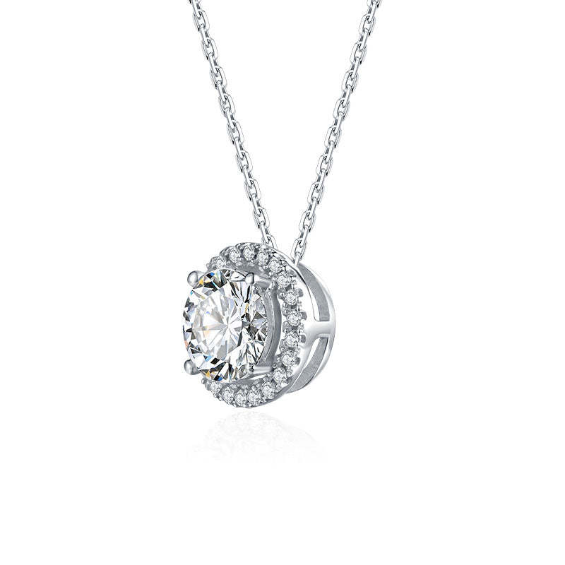 Moissanite  Luxurious Halo 1.0 Carat Round Cut Pendant Necklace-Sterling Silver-lornajewelry