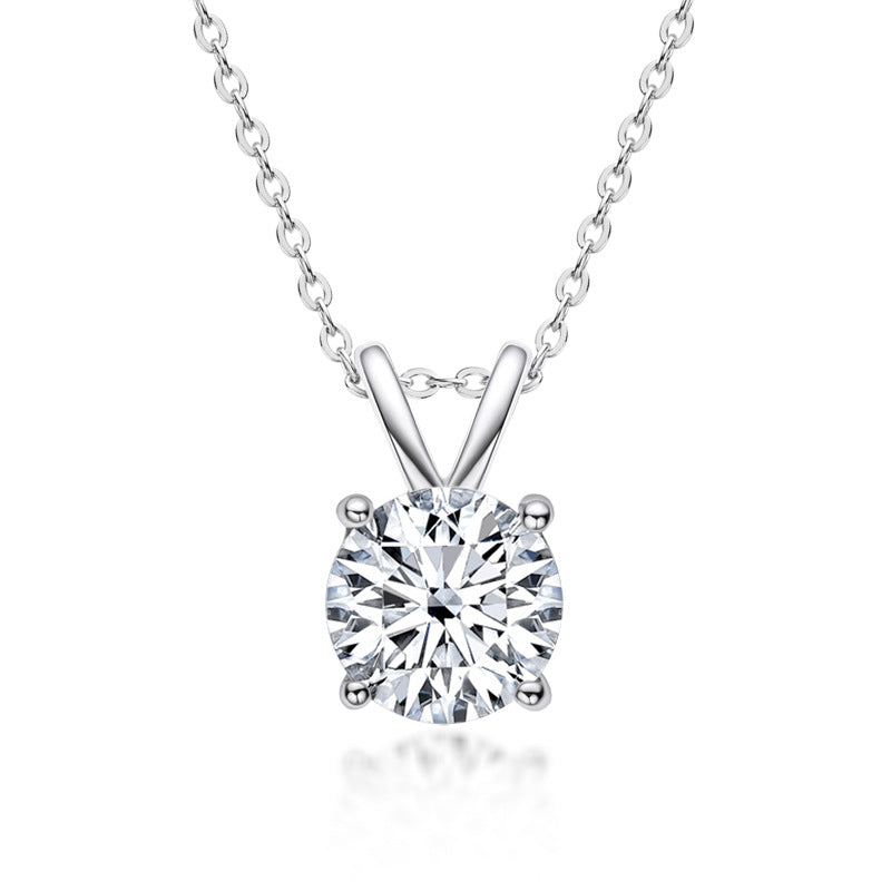 Moissanite  Lovely 4 Prong Round Cut Pendant Necklace-Sterling Silver-lornajewelry