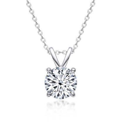 Moissanite  Lovely 4 Prong Round Cut Pendant Necklace-Sterling Silver-lornajewelry