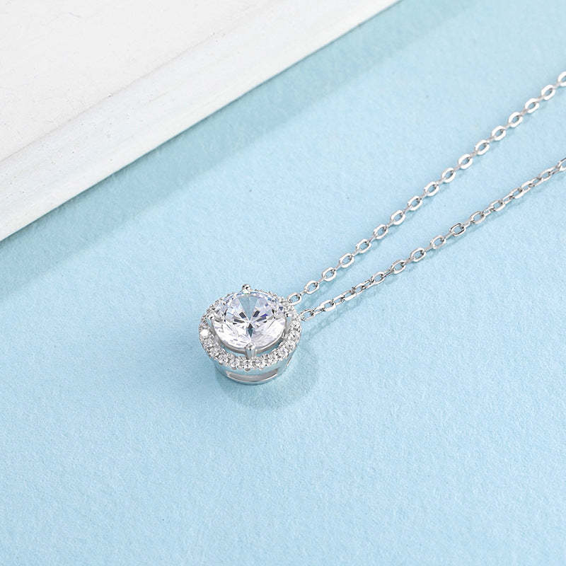 Moissanite  Luxurious Halo 1.0 Carat Round Cut Pendant Necklace-Sterling Silver-lornajewelry