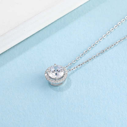 Moissanite  Luxurious Halo 1.0 Carat Round Cut Pendant Necklace-Sterling Silver-lornajewelry