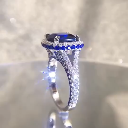 5Ct Sparkling Blue Full Pave Handmade 4-Prong Engagement Ring In Sterling Silver