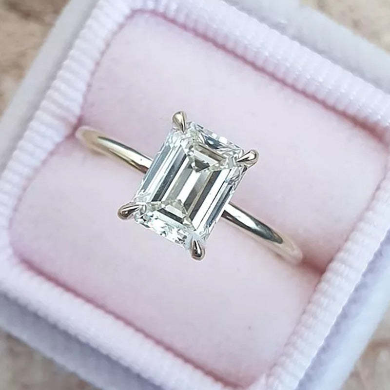 3.5Ct Yellow Gold Emerald Cut Solitaire Engagement Ring For Her-Sterling Silver-lornajewelry