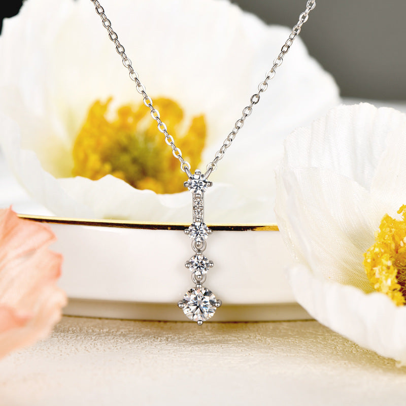 Round Cut Moissanite Pendant Necklace-Sterling Silver-lornajewelry