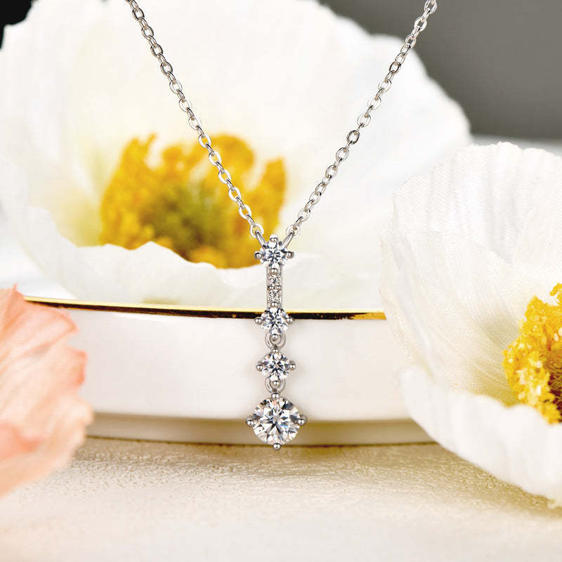 Round Cut Moissanite Pendant Necklace-Sterling Silver-lornajewelry